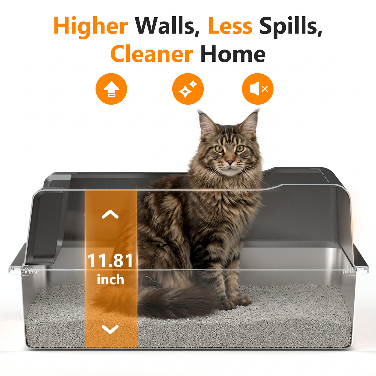 Nycoba XXXL Stainless Steel Cat Litter Box, Extra High Sided Non‑Stick Litter Pan with Scoop for Multiple Cats & Heavy Large Cats, Gray