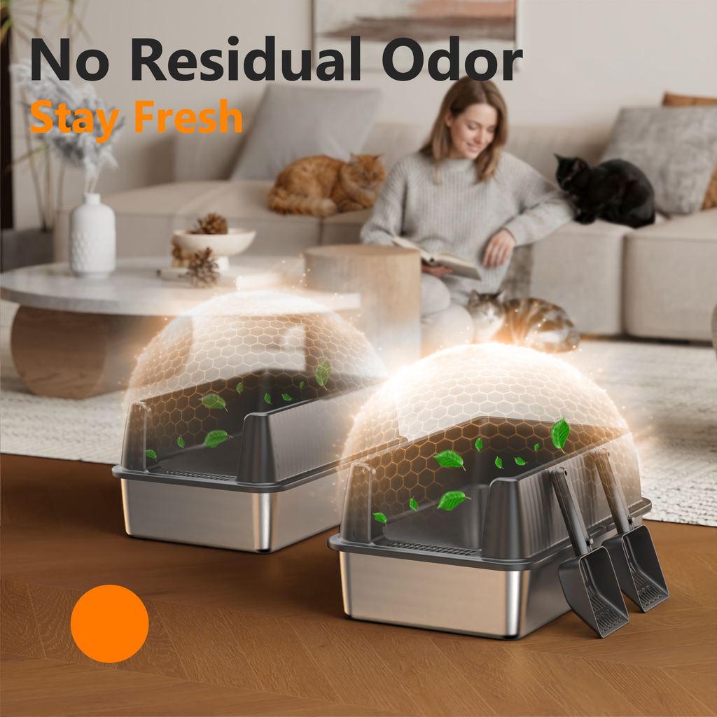 Nycoba 2‑Pack Large Capacity Stainless Steel Cat Litter Box,High‑Walled Non‑Stick Leak Proof Litter Pans with Scoops, Ideal for Multi‑Cats