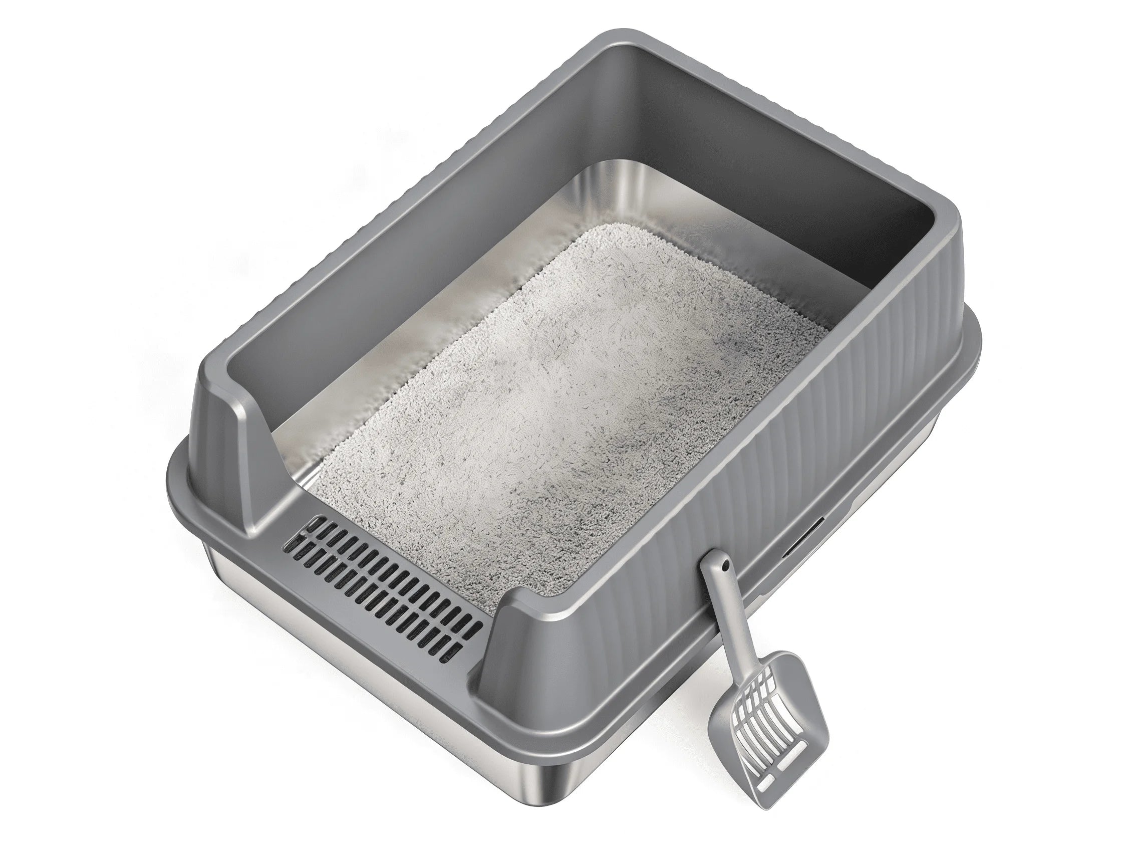 Nycoba 2 Pack XL Stainless Steel Open Top Cat Litter Box, Splash Guard Cat Litter Pan with Anti-Tracking Mat and Litter Scoop for Large Cats & Multi-Cat Families