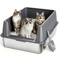 Nycoba Open Top Stainless Steel Cat Litter Box with High Splash Guard, Anti-Tracking Pedal & Cat Litter Scoop