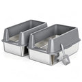 Nycoba 2 Pack XL Open Top Stainless Steel Cat Litter Box with Splash Guard, Anti-Tracking Pedal and Scoop
