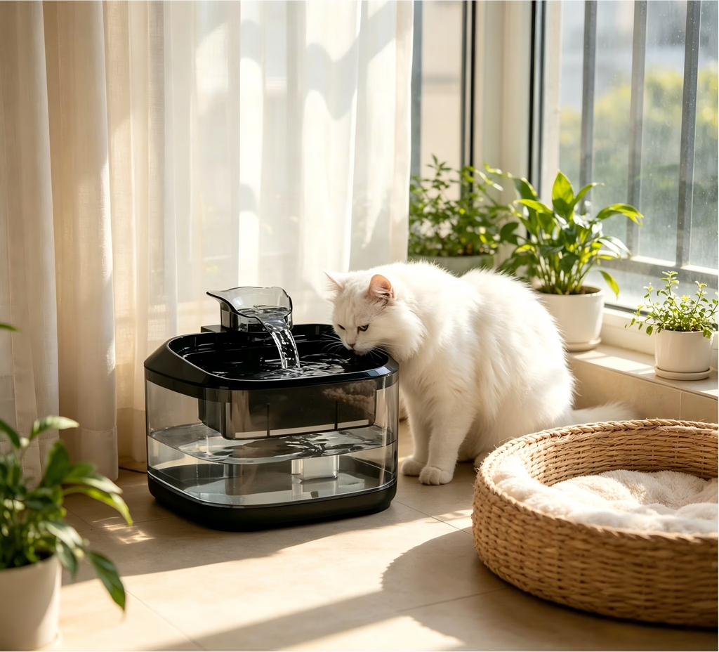 Nycoba Wireless Rechargeable Cat Water Fountain, Visible Water‑Level 4.5L Pet Water Dispenser Equipped with Multimode Operation System