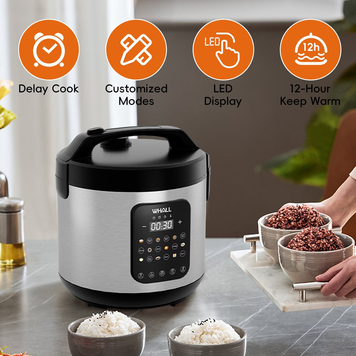 Nycoba Digital Rice Cooker, 10-Cup, Steamer Multicooker Slow Cooker