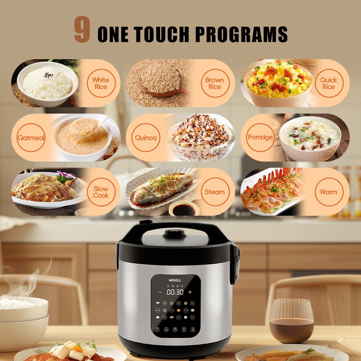 Nycoba Digital Rice Cooker, 10-Cup, Steamer Multicooker Slow Cooker