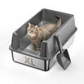 Nycoba Extra Large Stainless Steel Cat Litter Box, High Sided Non-Stick Leak Proof Litter Pan with Scoop for Large Cats, Gray