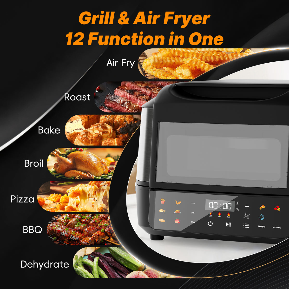 Nycoba 12‑in‑1 Indoor Grill, 1800W Multi‑Function Countertop Cooker, Air Fry