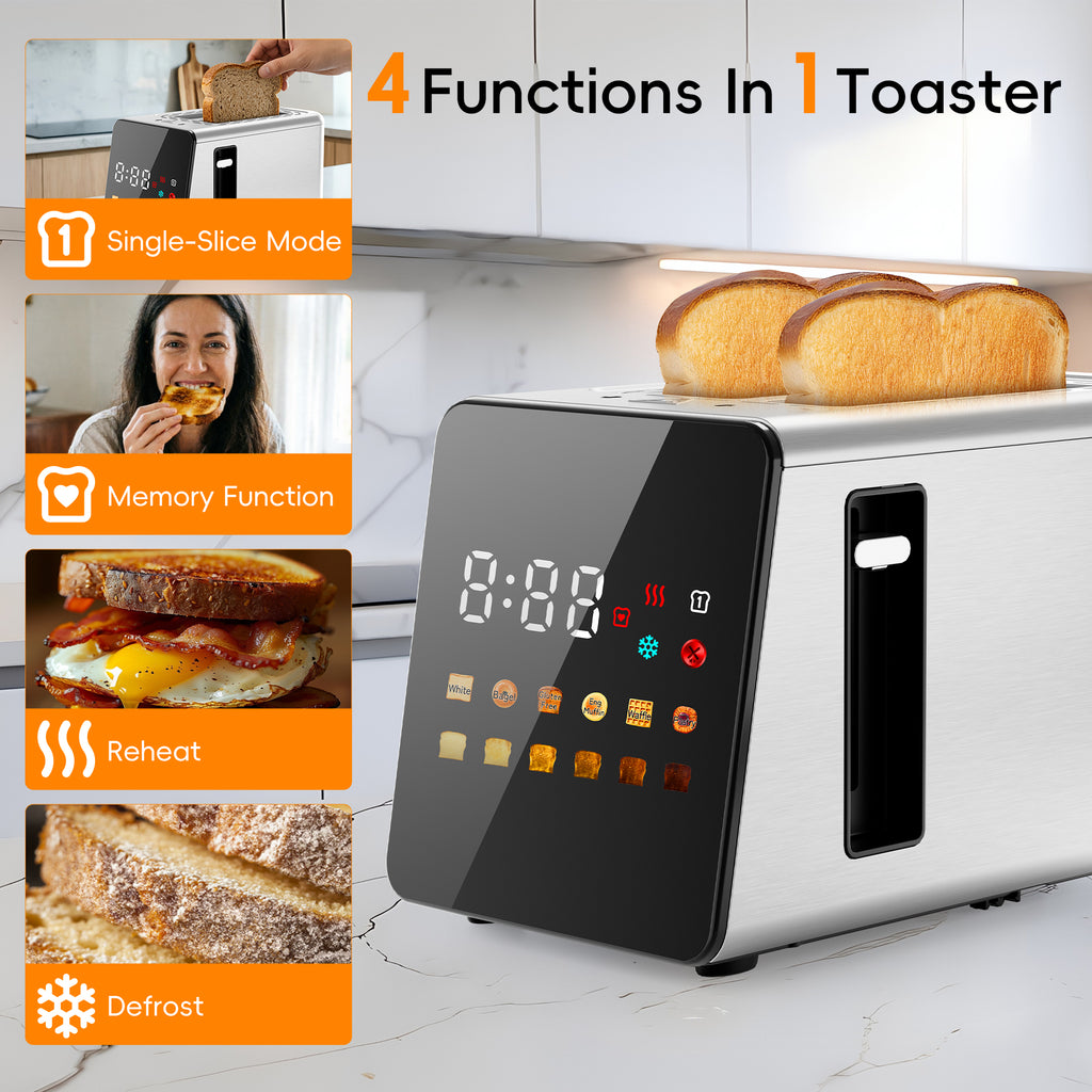 Nycoba 2-Slice Toaster, Full Touchscreen Stainless Steel, Extra Wide Slots