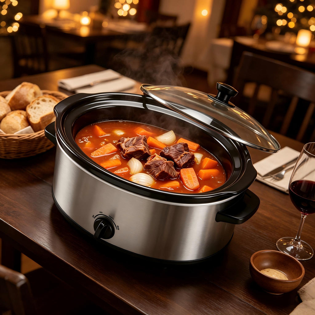 Nycoba 7QT Slow Cooker, Stainless Steel, Removable Non-Stick Stoneware Crock, 3 Heat Settings