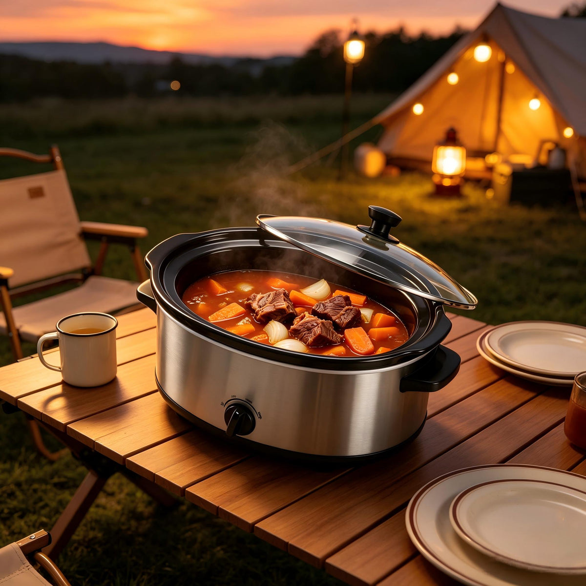 Nycoba 7QT Slow Cooker, Stainless Steel, Removable Non-Stick Stoneware Crock, 3 Heat Settings