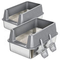 Nycoba 2 Pack XL Stainless Steel Cat Litter Box, Open Top Cat Pan with Splash Guard, Anti-Tracking Pedal & Litter Scoop for Large Cats