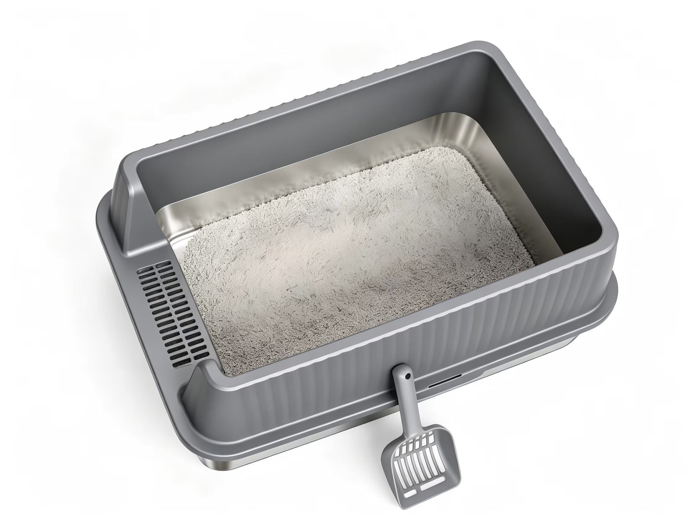 Nycoba Open Top Stainless Steel Cat Litter Box, High Sided Splash Guard Cat Toilet with Anti-Tracking Pedal & Litter Scoop
