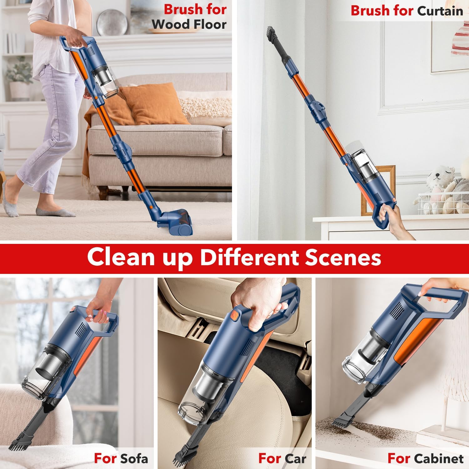 Nycoba 25KPa Brushless Stick Cordless Vacuum, 55 Mins Run for Pet Hair & Floors