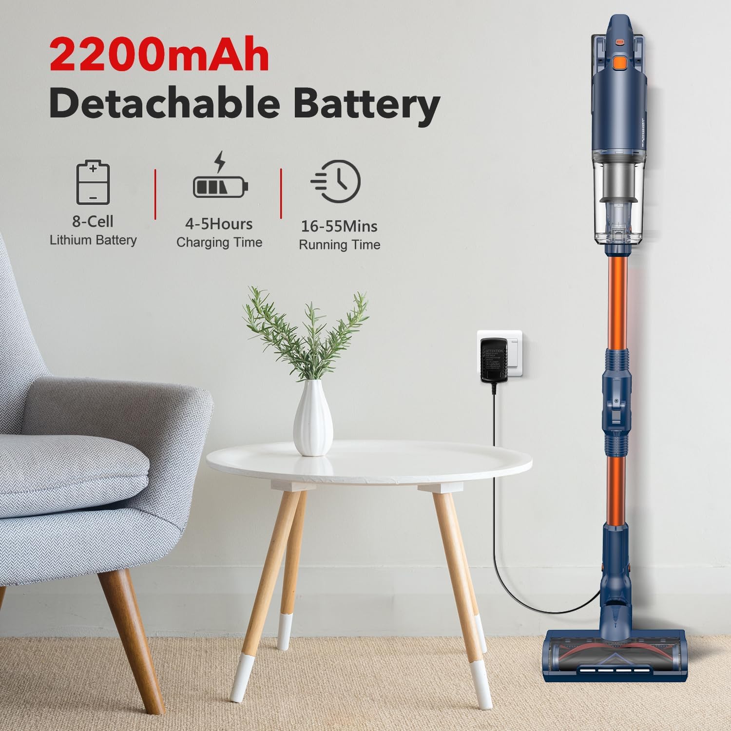 Nycoba 25KPa Brushless Stick Cordless Vacuum, 55 Mins Run for Pet Hair & Floors