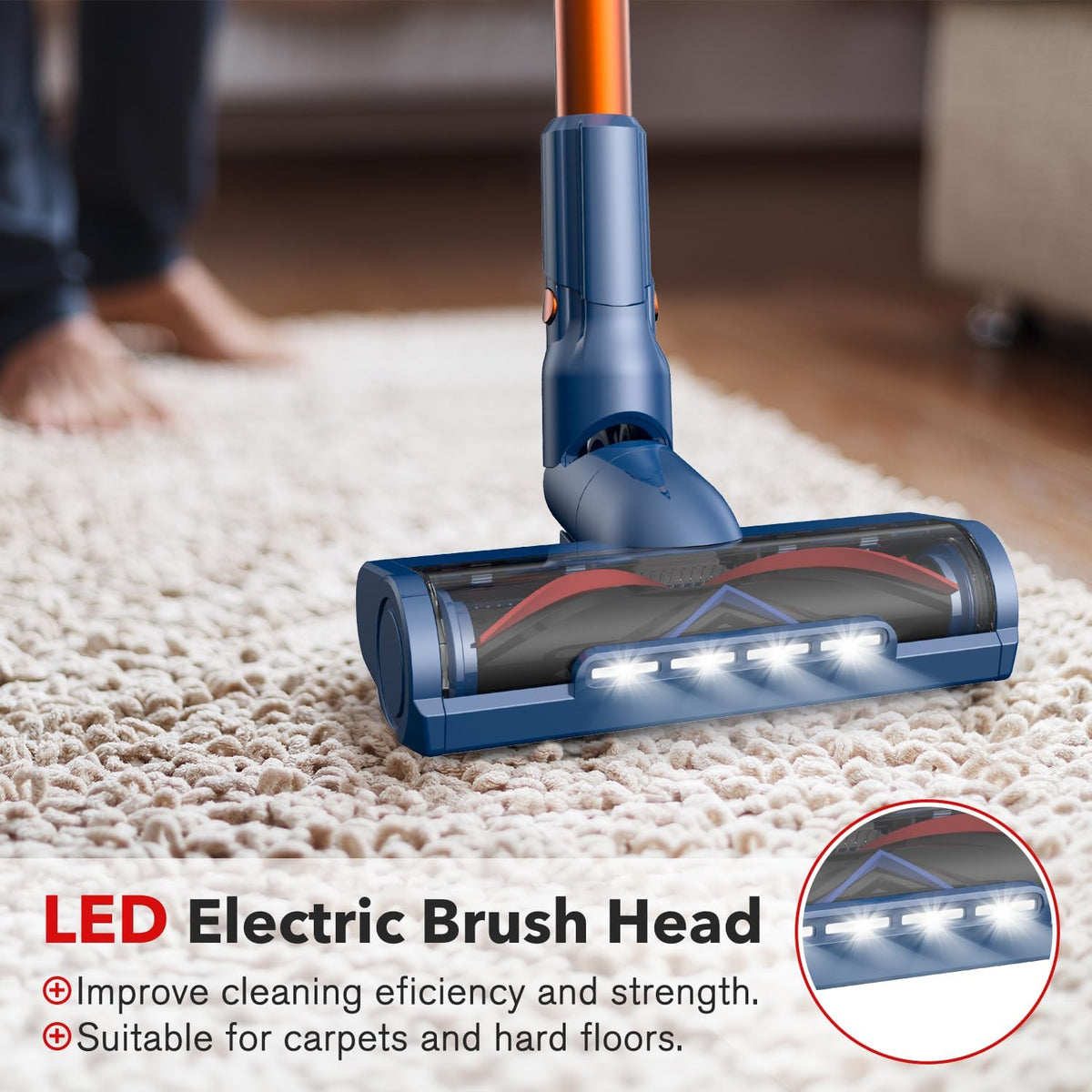 Nycoba 25KPa Brushless Stick Cordless Vacuum, 55 Mins Run for Pet Hair & Floors