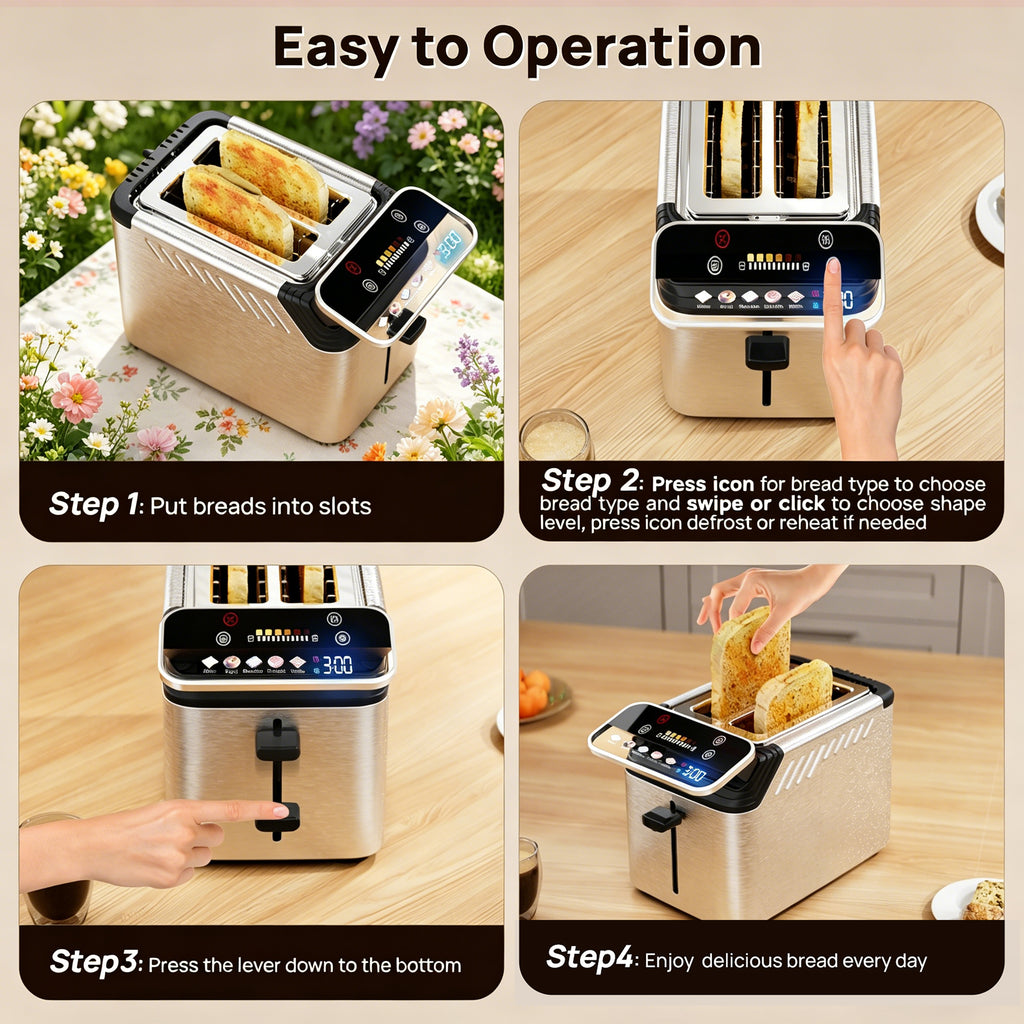 Nycoba 4-Slice Toaster, Stainless Steel with Extra Wide Slots