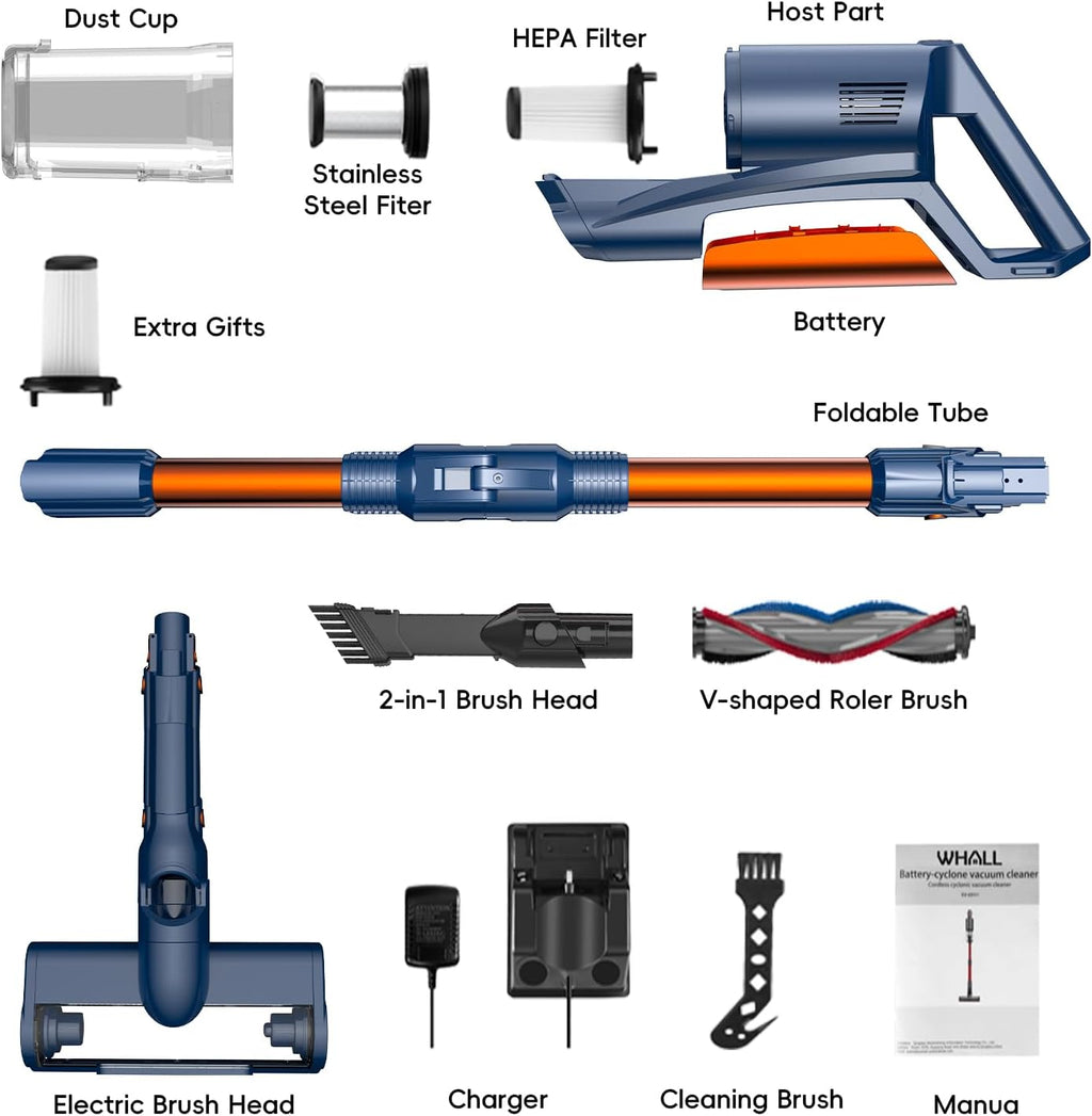 Nycoba 25KPa Brushless Stick Cordless Vacuum, 55 Mins Run for Pet Hair & Floors