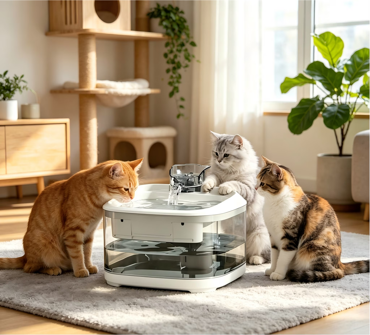 Nycoba 4.5L Large Capacity Cat Water Fountain, Visible‑Tank Plug‑in Pet Drinking Fountain with 3‑Layer Precision Filtration