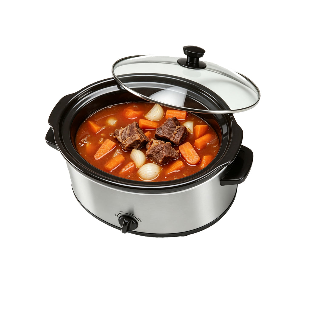 Nycoba 7QT Slow Cooker, Stainless Steel, Removable Non-Stick Stoneware Crock, 3 Heat Settings